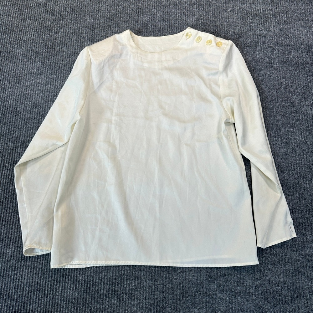 Vintage Classic Directions Satin Blouse Size 6 Ivory Cream Shoulder Button Top